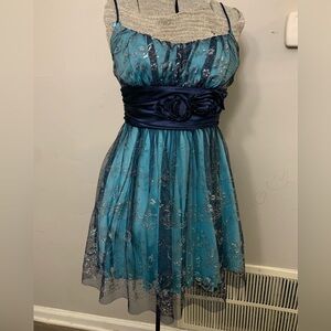 Y2K Beata Studio Teal Embellished A-Line Dress